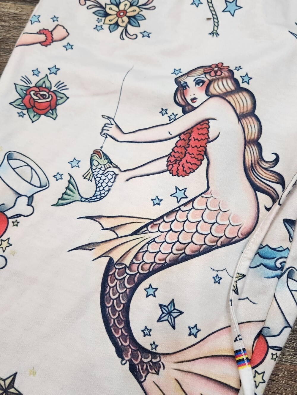 Edgy Rockabilly Mermaid Anchor Print Lounge Pants Size Large - Picture 3 of 8